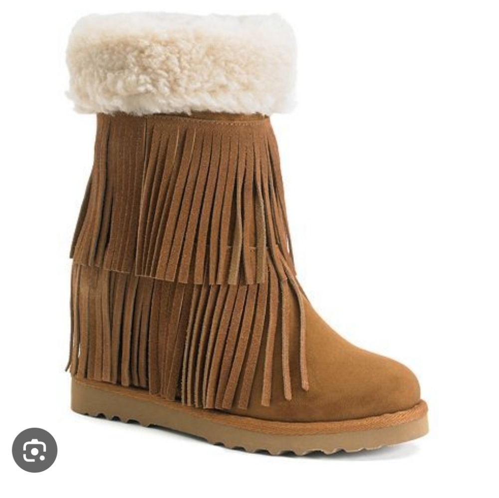 Madden Girl Brown Fringe Wedge Boots